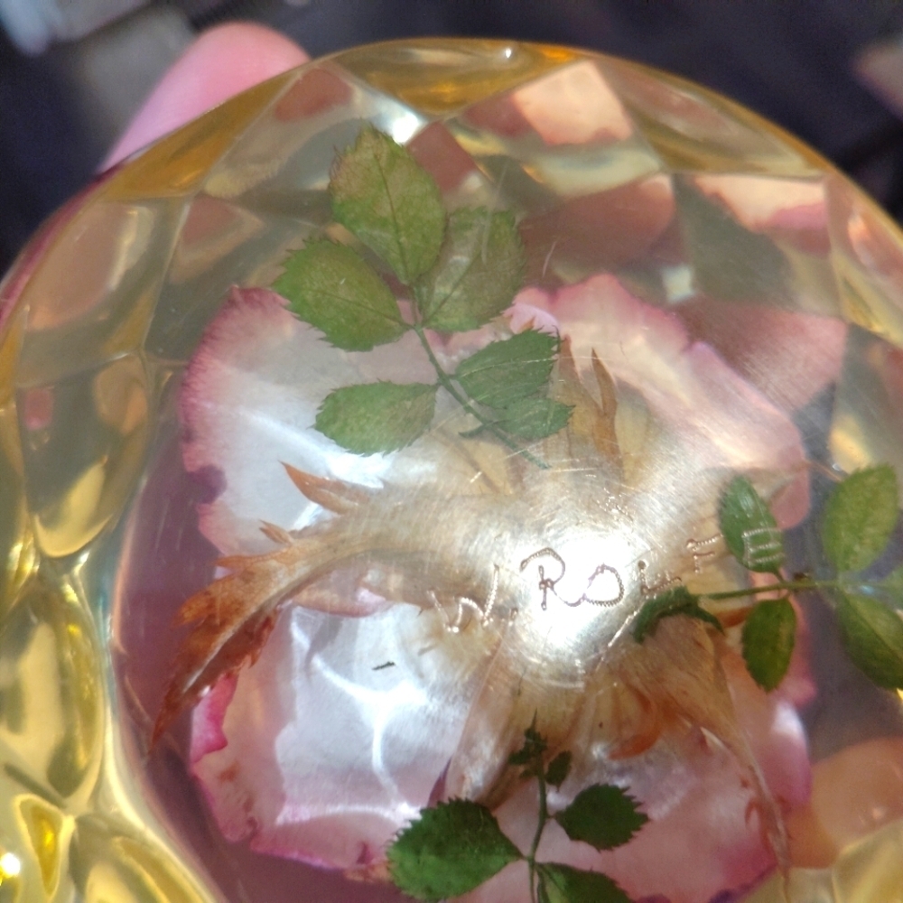 Vintage Rolfe Signed Rose Paperweight Real Flower Preserved Lucite Acrylic Facet - Picture 11 of 15